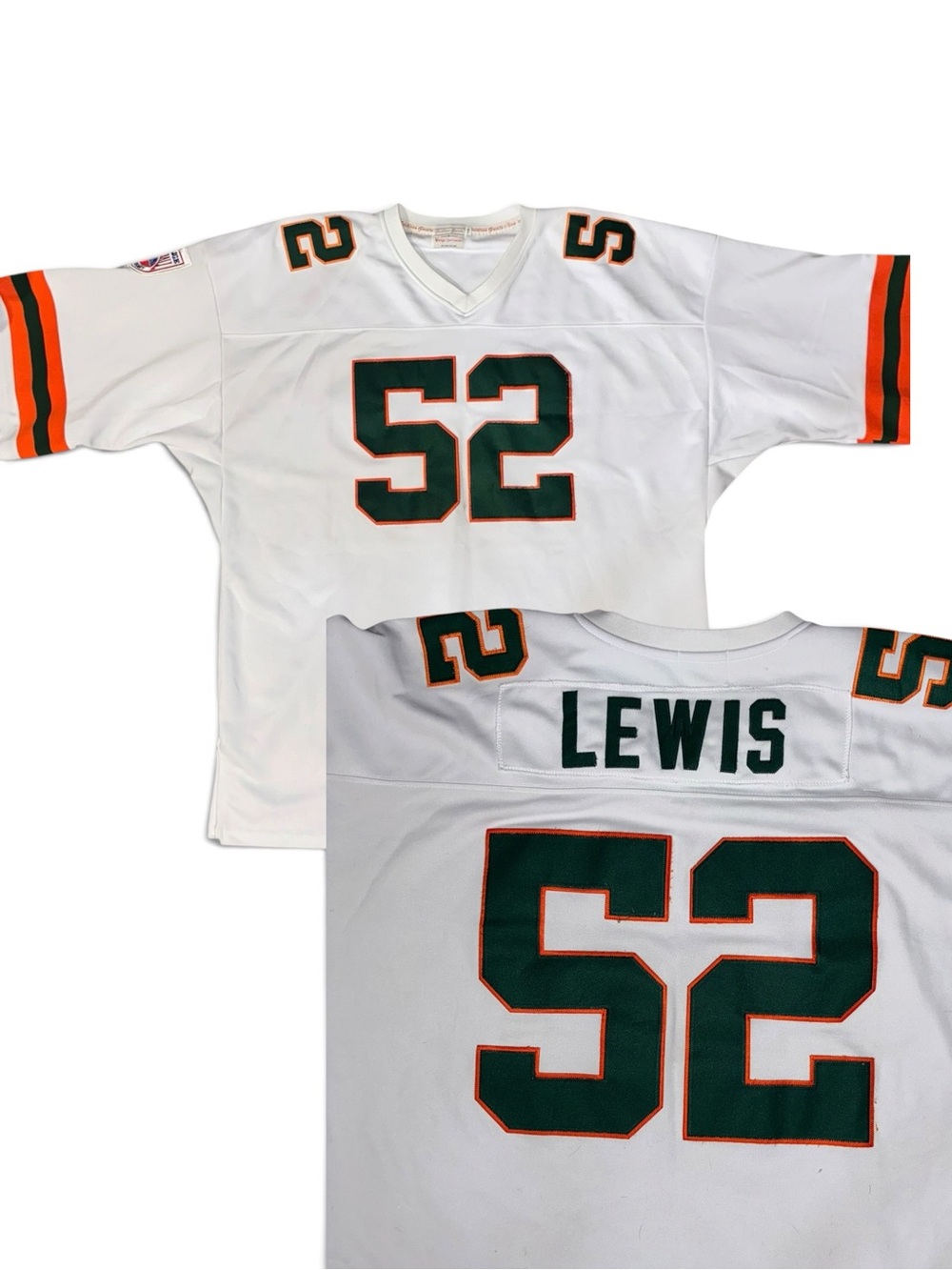 White Football Jersey with Green & Orange Accents - RAY LEWIS 52